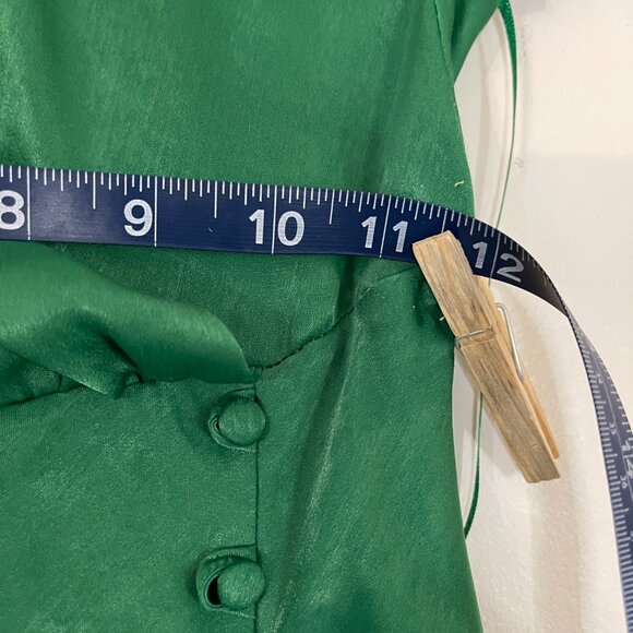 Zara S Long Green Silk Halter Dress โ Button Detail & Front Slit - Picture 7 of 9